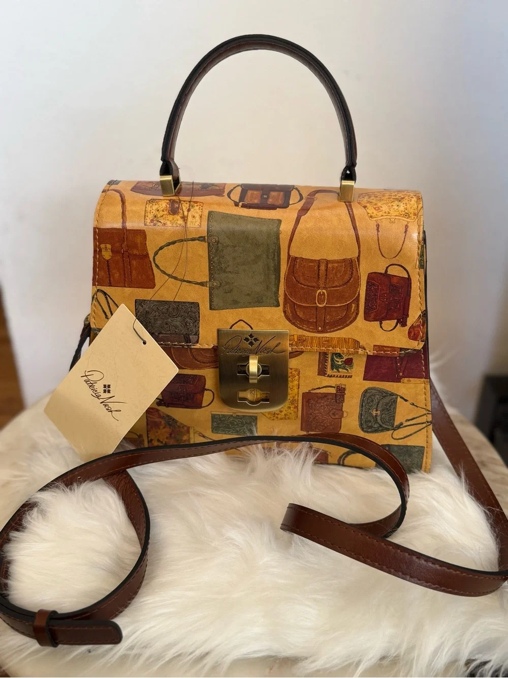 Patricia Nash Multicolor Printed Top-Handle Satchel with Brown Strap